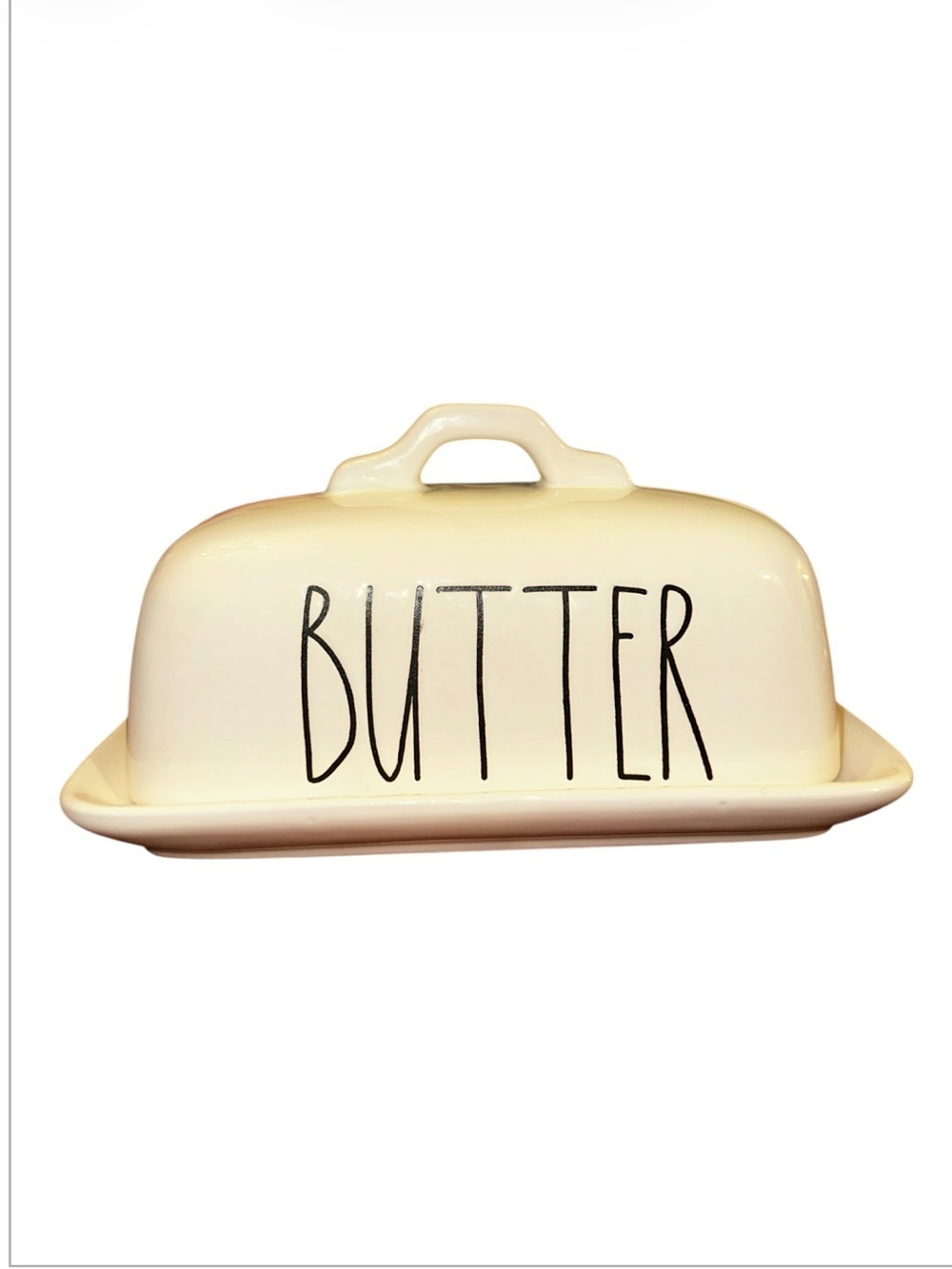 Rae Dunn Cream Ceramic Butter Server with Black Lettering